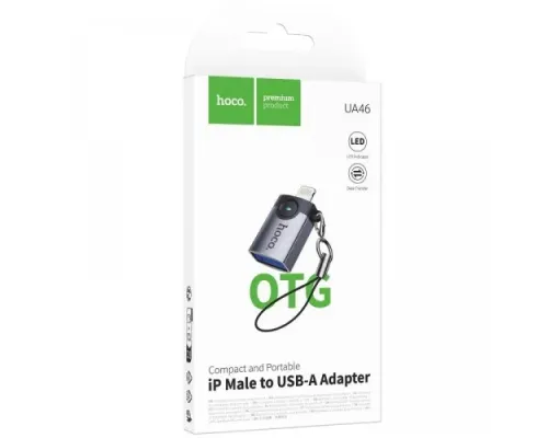 Перехідник HOCO UA46 Victory iP male to USB female adapter metal gray mag-6942007675628154070