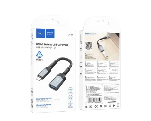 Перехідник HOCO UA24 Type-C male to USB female 3.0 converter Metal gray mag-6942007608848146152