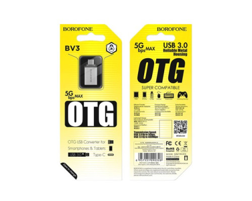 Адаптер BOROFONE BV3 Type-c OTG Adapter сірий mag-6957531090328140901