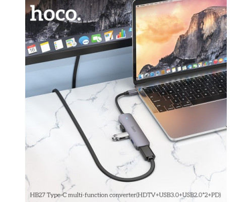 Type-C(PD) HUB HOCO HB27 Type-C multi-function converter(HDTV+USB3.0+USB2.0*2+PD) Metal Grey mag-6931474769329139094