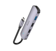 Type-C(PD) HUB HOCO HB27 Type-C multi-function converter(HDTV+USB3.0+USB2.0*2+PD) Metal Grey mag-6931474769329139094
