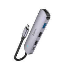 Type-C(PD) HUB HOCO HB27 Type-C multi-function converter(HDTV+USB3.0+USB2.0*2+PD) Metal Grey mag-6931474769329139094