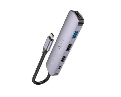 Type-C(PD) HUB HOCO HB27 Type-C multi-function converter(HDTV+USB3.0+USB2.0*2+PD) Metal Grey mag-6931474769329139094