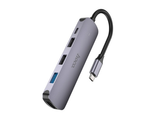 Type-C(PD) HUB HOCO HB27 Type-C multi-function converter(HDTV+USB3.0+USB2.0*2+PD) Metal Grey mag-6931474769329139094