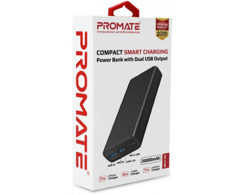 Promate Bolt-20 20000 mAh 10Вт 2xUSB Black