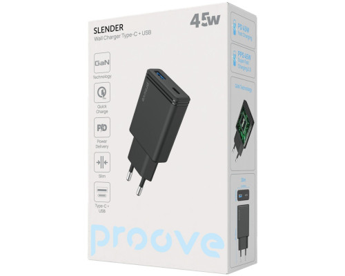 МЗП Proove Slender 45W (Type-C + USB) black 2003000310238 6901116372651