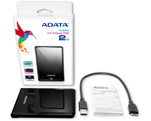 PHD External 2.5'' ADATA USB 3.2 Gen. 1 DashDrive Classic HV620S 2TB Slim Black (AHV620S-2TU31-CBK)