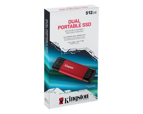 Портативний SSD Kingston Dual USB-A/C 512GB Dual Portable 1050MB/s USB 3.2 Gen 2 Red/Black (SPSD/512GB)
