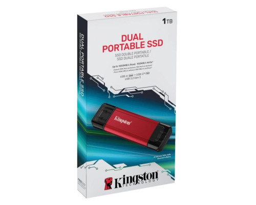 Портативний SSD Kingston Dual USB-A/C 1TB Dual Portable 1050MB/s USB 3.2 Gen 2 Red/Black (SPSD/1TB)