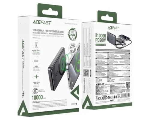 УМБ ACEFAST M12 PD20W ultra thin MagSafe wireless charging power bank 10 000 mAh Black mag-6974316283393153280