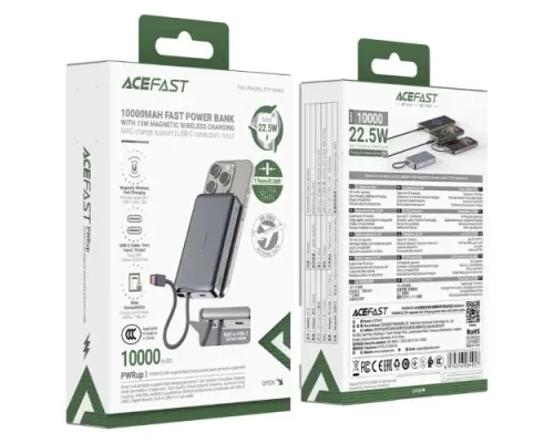 УМБ ACEFAST M18 PD20W/22.5W magnetic fast charging power bank with cable 10000mAh Metal grey mag-6974316284017153831