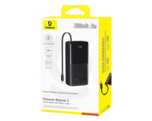 УМБ Baseus Bipow 2 Digital Display With Built-in USB-C Cable 20000mah 20W Black P10077101113-01 mag-6932172670900134254