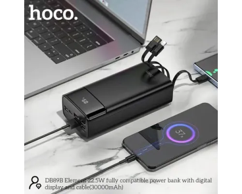 УМБ Hoco DB89B Element 22.5W fully compatible with digital display and cable 30 000mAh Black mag-6942007677073151721