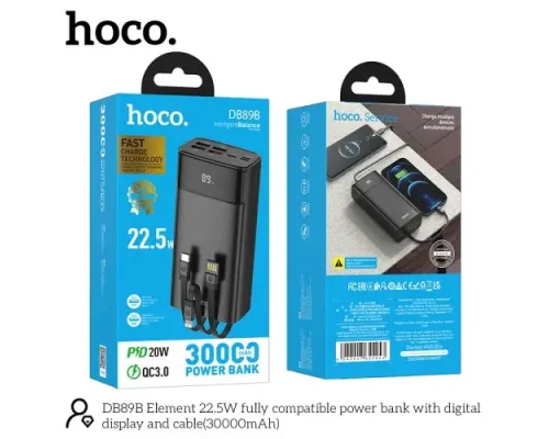 УМБ Hoco DB89B Element 22.5W fully compatible with digital display and cable 30 000mAh Black mag-6942007677073151721