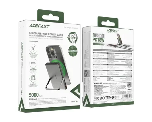 УМБ ACEFAST M16 PD18W ultra thin MagSafe wireless charging power bank with stand 5 000 mAh Black mag-6974316283997153295