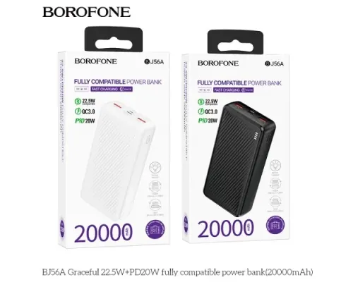 УМБ BOROFONE BJ56A Graceful 22.5W+PD20W 20000mAh чорна( дефект пакування) mag-2000001605325144899