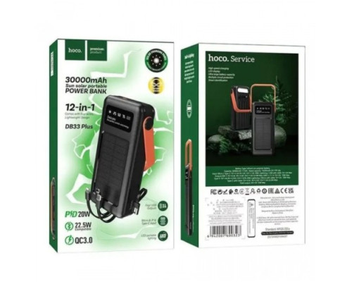 УМБ із сонячною панеллю Hoco DB33 Plus Rising 22.5W+PD20W Sun Solar 30.000mAh Black mag-6942007634199139628
