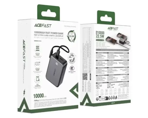 УМБ ACEFAST M28 22.5W fast charging power bank with cable 10 000 mAh Black mag-6974316285984153365