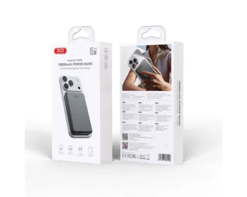 Універсальна мобільна батарея XO PR296 Metal Magnetic Fast Charging 10 000mAh Сірий mag-6975837589209153856