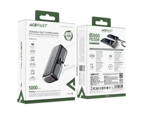УМБ ACEFAST M9 PD20W capsule power bank 5 000 mAh Black mag-6974316283201153275