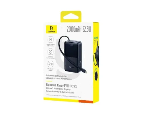 УМБ Baseus EnerFill FC51 Bipow2 Pro Digital Display Built-in Cable 22.5W 20 000 mAh Black E0027701 mag-6932172691899145750