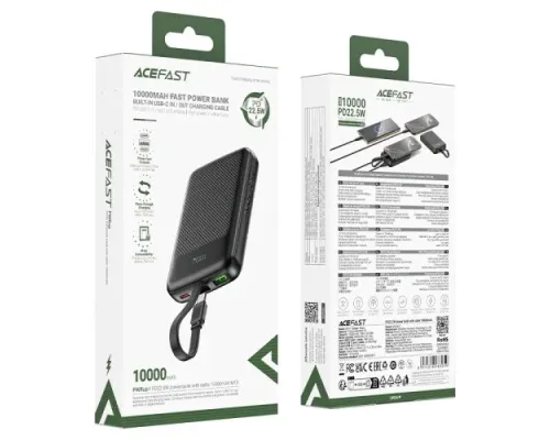 УМБ ACEFAST M13 PD22.5W power bank with cable 10 000 mAh Black mag-6974316283959153291