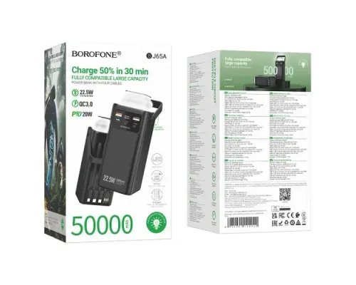 УМБ BOROFONE BJ65A High 22.5W+PD20W+four-cables 50000mAh чорна mag-6941991122040152918