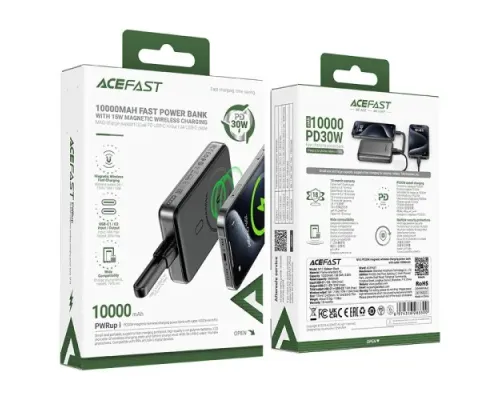 УМБ ACEFAST M10 PD30W MagSafe wireless charging power bank with cable 10 000 mAh Black mag-6974316283300153278