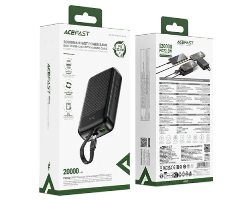 УМБ ACEFAST M14 PD20W power bank with cable 20 000 mAh Black mag-6974316283966153292