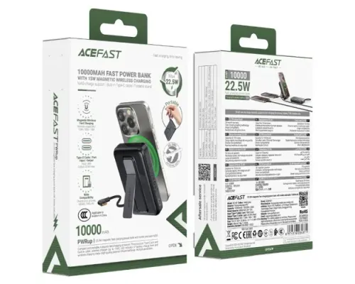УМБ ACEFAST M24 22.5W MagSafe fast charging power bank with holder and cable 10 000 mAh Metal gray mag-6974316284871153325
