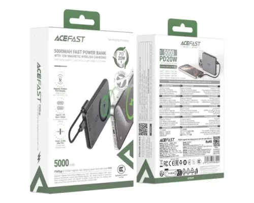 УМБ ACEFAST M30 PD20W magnetic fast charging power bank with cable 5000mAh Black mag-6974316286004153840