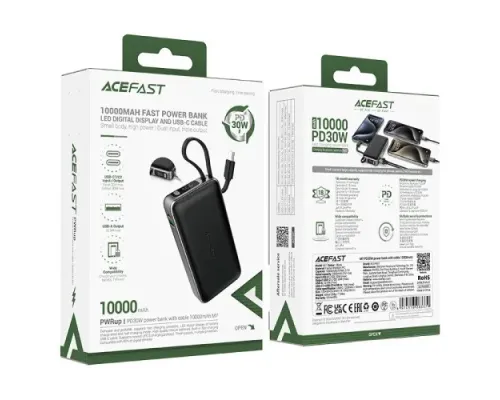 УМБ ACEFAST M7 PD30w power bank with cable 10 000 mAh Black mag-6974316283379153279