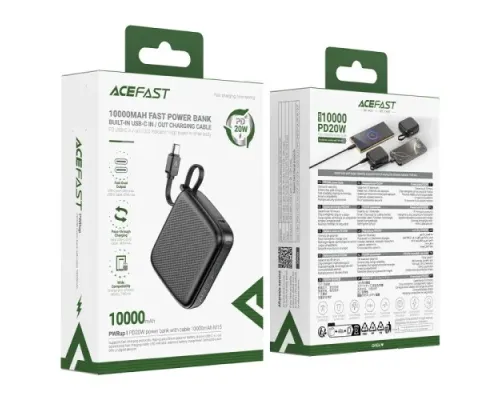 УМБ ACEFAST M15 PD22.5W power bank with cable 10 000 mAh Black mag-6974316283973153293