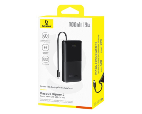 УМБ Baseus Bipow 2 Digital Display With Built-in USB-C Cable 10000mah 20W Black P10077101113-00 mag-6932172670887134253