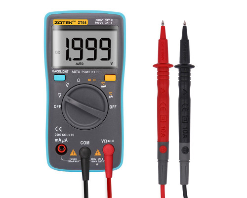 Цифровий Мультиметр ZOTEK ZT98 True RMS з автоматичним вибором діапазонів (200mV-1000V, 200µА-200mA, 200Ом-20МОм, 40Гц-400гц, перевірка діодів) NBB-81087