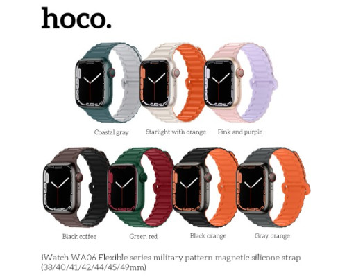 Ремінець Apple Watch HOCO iWatch WA06 Flex. Military pattern Magnetic Silicone 38-41mm Alfalfa green mag-6931474787248141084