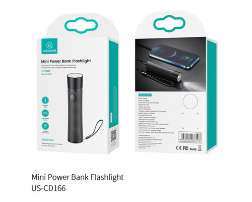 Ліхтарик з зовнішнім акамулятором Usams US-CD166 Mini Power Bank Rechargeable LED Flashlight Black