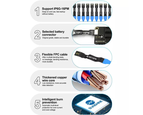 Тест-кабель живлення SUNSHINE SS-905 SE для iPhone 6-16 Pro Max PLS-00-00151673