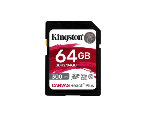 SDXC (UHS-II U3) Kingston Canvas React Plus 64Gb class 10 V90 (R-300MB/s) (SDR2/64GB)
