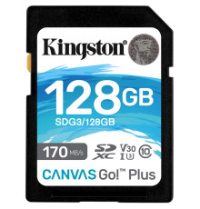 SDXC (UHS-1 U3) Kingston Canvas Go Plus 128Gb class 10 V30 (R170MB/s, W90MB/s) (SDG3/128GB)