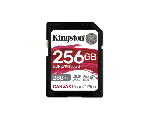 SDXC (UHS-II U3) Kingston Canvas React Plus 256Gb class 10 V60 (R280MB/s, W150MB/s) (SDR2V6/256GB)