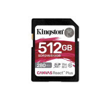 SDXC (UHS-II U3) Kingston Canvas React Plus 512Gb class 10 V60 (R280MB/s, W150MB/s) (SDR2V6/512GB)