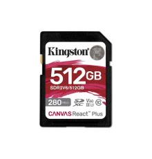 SDXC (UHS-II U3) Kingston Canvas React Plus 512Gb class 10 V60 (R280MB/s, W150MB/s) (SDR2V6/512GB)