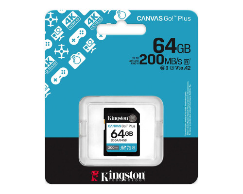 Карта пам'яті SDXC (UHS-1 U3) Kingston Canvas Go! Plus 64Gb class 10 A2 V30 (R200MB/s) (SDG4/64GB)
