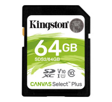 SDXC (UHS-1 U1) Kingston Canvas Select Plus 64Gb class 10 V10 (R-100MB/s) (SDS2/64GB)