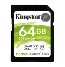 SDXC (UHS-1 U1) Kingston Canvas Select Plus 64Gb class 10 V10 (R-100MB/s) (SDS2/64GB)