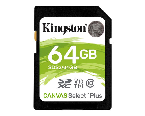 SDXC (UHS-1 U1) Kingston Canvas Select Plus 64Gb class 10 V10 (R-100MB/s) (SDS2/64GB)