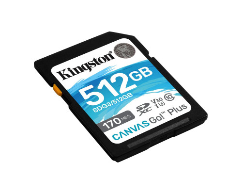 SDXC (UHS-1 U3) Kingston Canvas Go Plus 512Gb class 10 V30 (R170MB/s, W90MB/s) (SDG3/512GB)