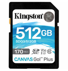 SDXC (UHS-1 U3) Kingston Canvas Go Plus 512Gb class 10 V30 (R170MB/s, W90MB/s) (SDG3/512GB)