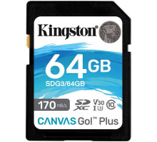 SDXC (UHS-1 U3) Kingston Canvas Go Plus 64Gb class 10 V30 (R170MB/s, W70MB/s) (SDG3/64GB)